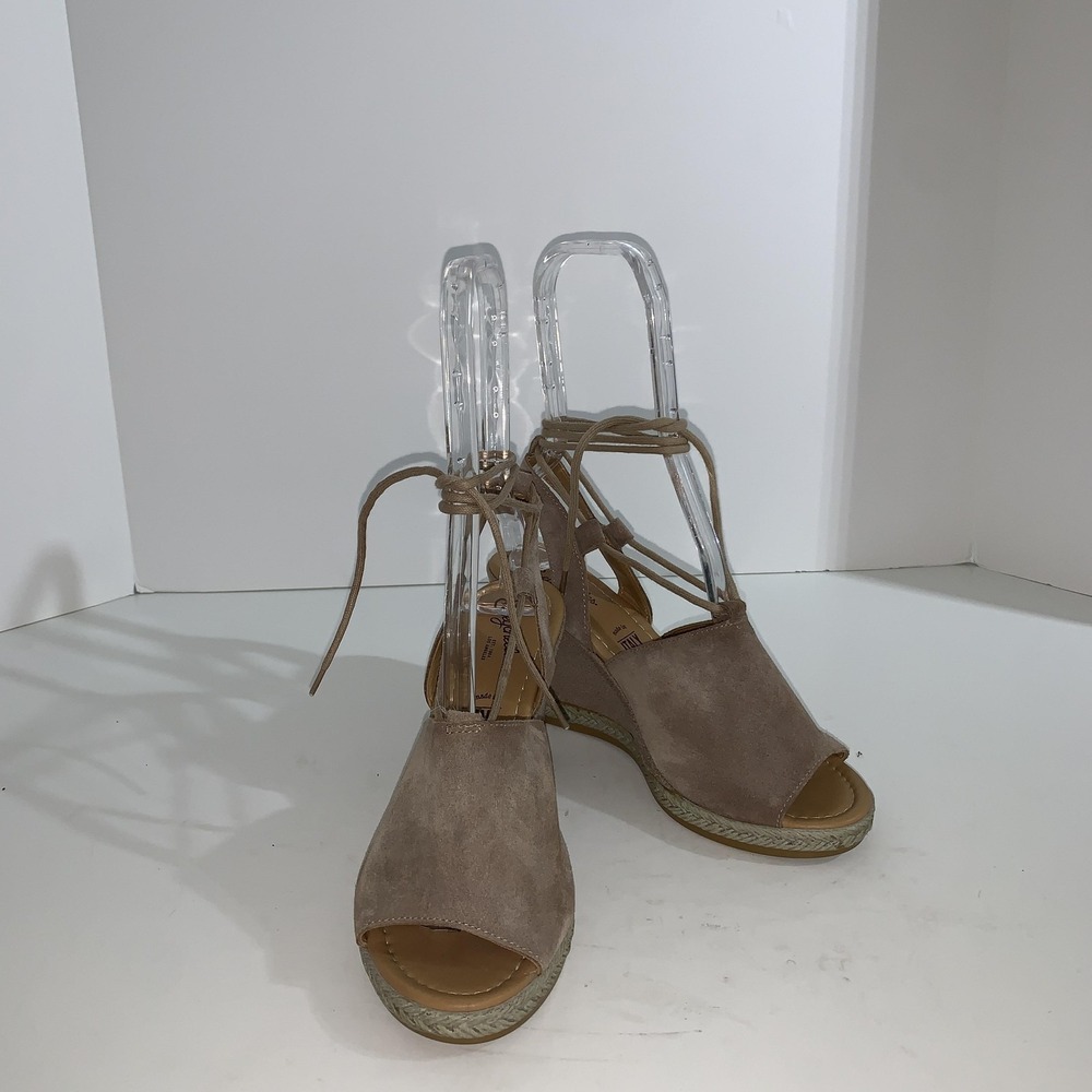 Seychelles Shoes Womens Size 7 Beige Leather Espadrille Wedge Sandals Lace Up